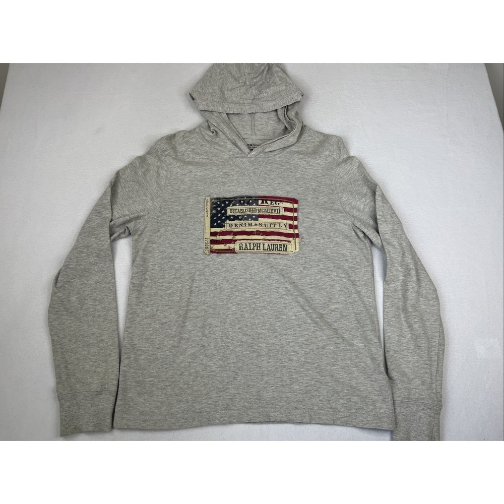 Denim & Supply Ralph Lauren American Flag Gray Hoodie Mens Medium Sweatshirt